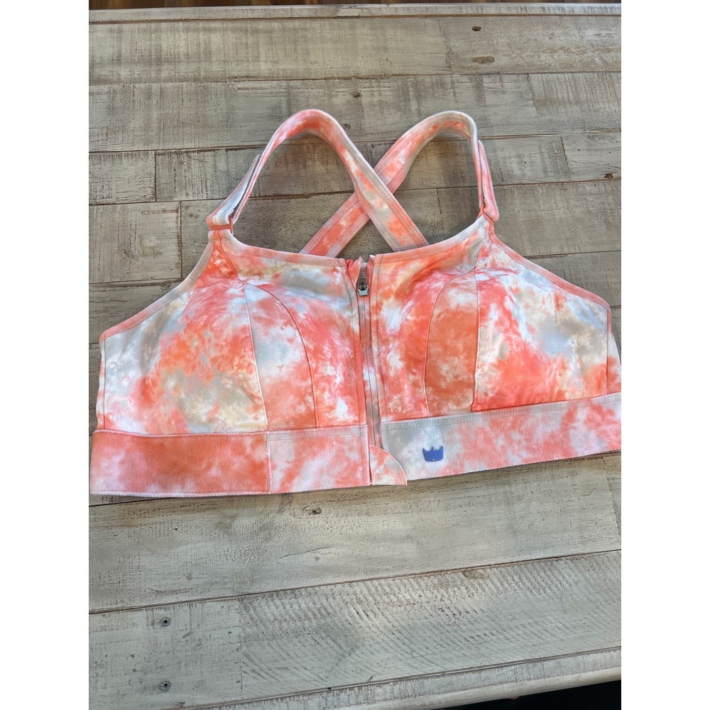 SHEFIT Ultimate‎ Sports Bra 3Luxe Orange Tie Dye Zip Front High Impact Wash bag